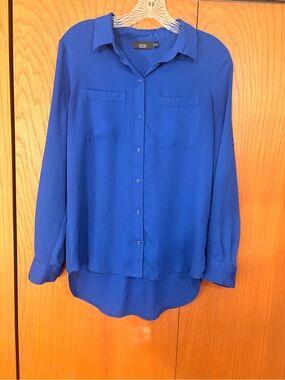 Apt. 9 Royal Blue Long-Sleeve Button-Down Blouse